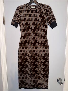 Fendi FF Jacquard Fitted Midi Dress Midi Knit Dress
